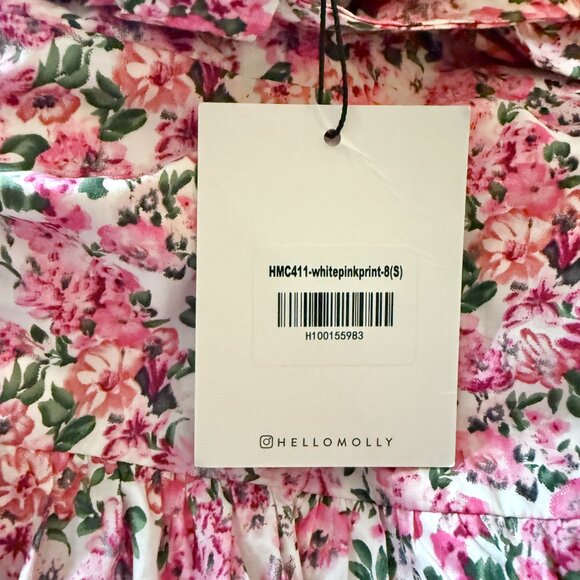 Hello Molly NWT Pink Floral Ruffled Out One Shoulder Mini Dress size S - Picture 5 of 5
